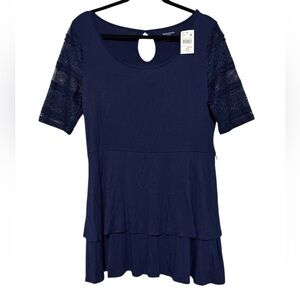Motherhood Maternity NWT Navy Blue Peplum Lace Short Sleeve Top Blouse Medium‎